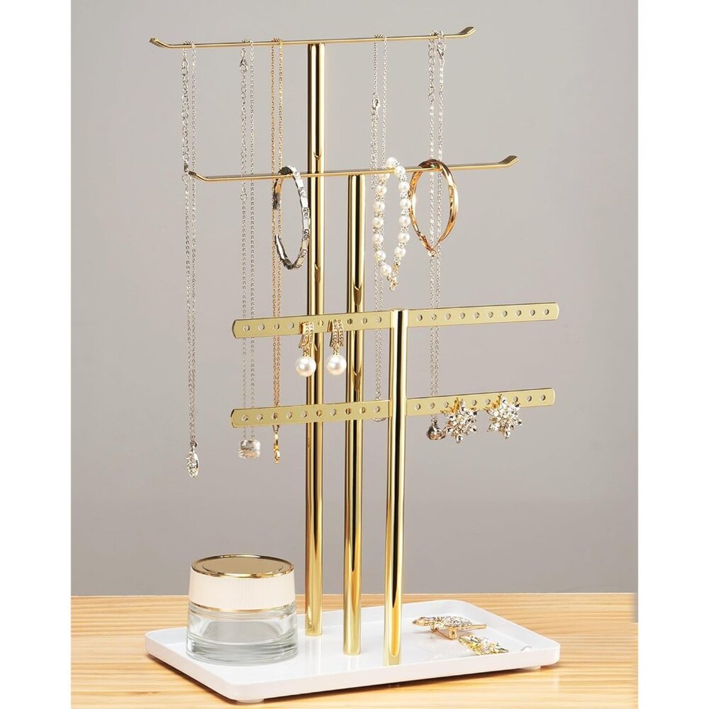 Sturdy 14.5” Gold Jewelry Stand - Modern Organizer for Earrings and Bracelets